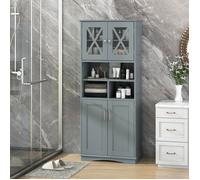 COSTWAY Colonne Salle de Bain avec 4 Portes, 3 Compartiments Ouvertes, Étagères Réglables, Armoire Haute, 60 x 30 x 163 cm, Gris