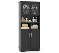 COSTWAY Colonne Salle de Bain avec 4 Portes, 3 Compartiments Ouvertes, Étagères Réglables, Armoire Haute, 60 x 30 x 163 cm, Noir