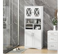 COSTWAY Colonne Salle de Bain avec 4 Portes, 3 Compartiments Ouvertes, Étagères Réglables, Armoire Haute, 60 x 30 x 163 cm, Blanc