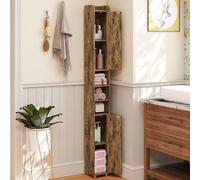 COSTWAY Colonne Salle de Bain Haute, Meuble de Rangement Étroite avec 2 Portes et Étagères Réglables, Crochet Latéral, Compartiments, Moderne, Armoire pour Salon, Chambre, Bureau (Marron Rustique)