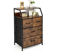 COSTWAY Commode 4 tiroirs, buffet avec 4 tiroirs en tissu pliables & cadre métallique, meuble de rangement industriel pour salon chambre à coucher, 60 x 39 x 96cm