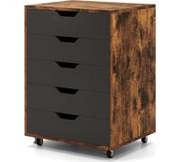 COSTWAY Commode 5 tiroirs, Armoire de rangement sur roulettes avec roulettes verrouillables, Classeur sous table, Support d'imprimante en bois 49 x 40 x 64,5cm