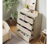 COSTWAY Commode 5 tiroirs, Armoire moderne multi-usages avec glissières métalliques, Buffet pour chambre & salon & entrée, Highboard gain de place, Armoire Commode à tiroirs (Marron)