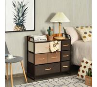 COSTWAY Commode 7 tiroirs Grande armoire avec tiroirs rabattables & cadre en acier Tissu pour couloirs Chambres à coucher & chambres d'enfants