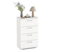 COSTWAY Commode à 4 Tiroirs Meuble Rangement Chambre, Style Moderne, Anti-Basculement en Panneau de Particules, 50,2 x 29,1 x 81,7 cm (Blanc)