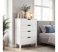 COSTWAY Commode Blanc à 4 Tiroirs avec Pieds Surélevés, 60 x 40 x 95 cm | Meuble de rangement Moderne, Poignées Intégrées, Dispositifs Anti-basculement, Chiffonnier pour Chambre, Salon, Bureau