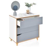 COSTWAY Commode Chambre 3 Tiroirs, Chiffonnier Commode, Poignée Intégrée, Dispositif Anti-basculement, 75 x 42 x 75 cm, Gris