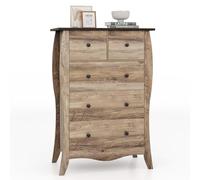 COSTWAY Commode Chambre 5 Tiroirs, Commode en Tissu Pliable, Design Incurvé, Plateau en Bois, Meuble Rangement Chambre pour Chambre d'enfant, Salon, Rustique