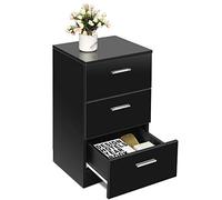 COSTWAY Commode Chambre en Bois avec 3 Tiroirs, Caisson de Bureau avec Tiroir, Table de Chevet pour Lit de H60CM, 35x38x67CM(Noir)