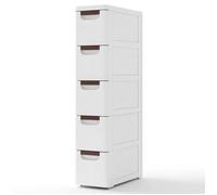 Costway Commode Étroite Avec 5 Tiroirs, Avec Roues Intégrées, Pour Salle De Bain, Studio & Salon, 42 X 19 X 91 Cm, Blanc Blanc