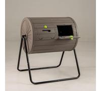 COSTWAY Composteur de Jardin 142 L à Double Chambre, Bac à Compost Cadre en Métal Rotatif 360° avec 2 Portes Verrouillables sans BPA, pour Déchets de Cuisine Cour Jardin (Marron)