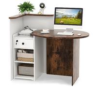COSTWAY Comptoir Caisse avec Tiroir Verrouillable, Petit Accueil Comptoir pour Vente, Plateau Ovale, Étagère Réglable, Bureau de Reception pour Hôtel, Boutique, 120 x 70 x 100 cm (Marron Rustique)