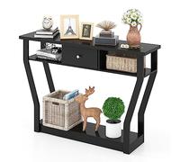 COSTWAY Console avec tiroir et étagère, Table de Couloir en Bois, Table d'appoint pour entrée, Salon, Chambre à Coucher, 120 x 30 x 81 cm (Noir)