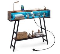 COSTWAY Console Entrée 3 Niveaux avec LED & Station de Recharge, Table Console pour Salon, Couloir, Hall, Rangement 100×20×86,5 cm (Marron Rustique)