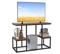 COSTWAY Console Meuble 3 Étagères, Meuble TV pour Télé 50", Console TV pour Salon, Chambre, Entrée, Marron Rustique, 108 x 40 x 65 cm