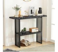 COSTWAY Console, Meuble d'Entrée Effet Marbre - 2 Niveaux 120 x 29,5 x 92,5 cm, Cadre en Métal Style Scandinave Noir