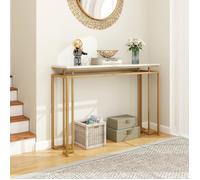 COSTWAY Console Meuble Entrée, Effet Marbre - 120 x 30 x 80,5 CM - Table Console Scandinave Cadre en Métal Doré Pour Couloir, Salon