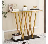 COSTWAY Console Meuble Moderne, Table Console Design Géométrique, Plateau en Marbre Imité, Cadre en Métal, Console d'Entrée derrière Canapé