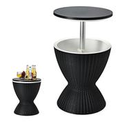 cool bar noir Ø43 x 57,5-82h 2 en 1 table basse 30L avec plateau relevable cm imitation rotin pour fêtes terrasses jardins