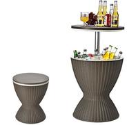 COSTWAY Cool Bar 30L Table Basse 2 en 1 avec Plateau Relevable Ø 43 x 57,5/82H cm Imitation Rotin pour Fêtes Terrasses Jardins Brun
