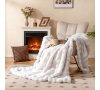 COSTWAY Couverture Polaire Flanelle, Plaid en Fausse Fourrure Chaude et Moelleuse, Épaisse, Jeté de Canapé Confortable pour Lit, Canapé, Fauteuil, pour Toutes Les Saisons (150 x 200 cm,Blanc)