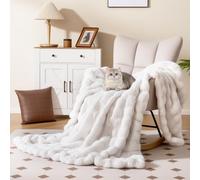 COSTWAY Couverture Polaire Flanelle, Plaid en Fausse Fourrure Chaude et Moelleuse, Épaisse, Jeté de Canapé Confortable pour Lit, Canapé, Fauteuil, pour Toutes Les Saisons (180 x 200 cm,Blanc)
