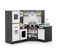 COSTWAY Cuisine d’Angle Enfants avec 16 Accessoires & Son & Lumière, Jeu de Cuisine Enfants avec Machine à Glaçon & Lave-Vaisselle Séparé, Tableau Noir pour 3 Ans+(Noir)