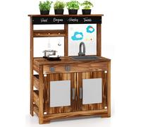 COSTWAY Cuisine de boue, Cuisine pour enfants avec 4 casseroles, robinet, évier amovible, plaques de cuisson & accessoires de cuisson, Cuisine de jeu pour enfants à partir de 3 ans