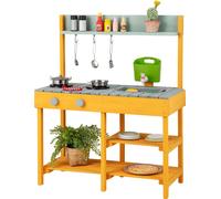 COSTWAY Cuisine de boue, Cuisines de jeu Cuisine pour enfants avec réservoir d'eau amovible, évier amovible, 3 crochets & 3 étagères ouvertes pour les enfants de 3+
