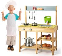 COSTWAY Cuisine de boue pour enfants Outdoor, Cuisine pour enfants en bois avec fonction eau, crochet & étagère amovible, Cuisine de jeu Cuisine de jardin Cadeaux pour enfants 3+