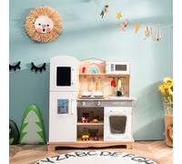 COSTWAY Cuisine en bois pour enfants, Cuisine jouet pour enfants avec son et lumière, Cuisine jouet en bois avec évier four micro-ondes cuisinière et ustensiles de cuisine pour 3-7 ans enfants 81x29x8