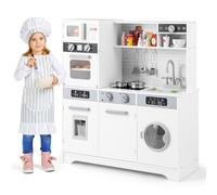 COSTWAY Cuisine Enfant avec Distributeur d’Eau & Machine à Laver, Cuisiniere Enfant avec Lumière & Effet Sonore, Micro-Ondes & Cafetière, Jeu de Cuisine pour Garçons Filles de 3 Ans+