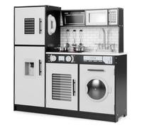 COSTWAY Cuisine Enfant avec Effets Sonores et Lumières, Jeu de Cuisine en Bois Enfant avec Machine à Laver & Micro-Ondes, Distributeur d'eau & Téléphone, Jouet de Simulation pour 3 Ans+ (Noir)