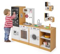 COSTWAY Cuisine Enfant avec Machine à Laver & Distributeur d'eau & Tableau Noir, Cuisine en Bois Enfant avec Sons et Lumières, Téléphone & Évier & Armoire pour Garçons Filles 3+ Ans