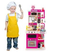 COSTWAY Cuisine Enfant avec Sons & Lumières & 54 PCS Accessoires, Jeu de Cuisine Enfant avec Effet de Vapeur & Évier et Robinet avec Circulation d'eau, Jeu d'Imitation pour 3+ Ans (Rose)
