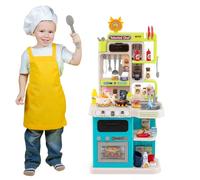 COSTWAY Cuisine Enfant avec Sons & Lumières & 54 PCS Accessoires, Jeu de Cuisine Enfant avec Effet de Vapeur & Évier et Robinet avec Circulation d'eau, Jeu d'Imitation pour 3+ Ans (Bleu)