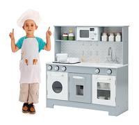 COSTWAY Cuisine Enfants avec Lumière & Effet Sonore, Cuisiniere Enfants avec Téléphone & Micro-Ondes, Distributeur d'eau, Accessoires Riches, Jeu de Cuisine pour Garçons Filles de 3 Ans+ (Gris)