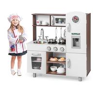 COSTWAY Cuisine Enfants avec Lumière & Effet Sonore, Jeu de Cuisine Enfants avec Téléphone & Horloge, Machine à Glaçons et Étagère Ouverte, 6 Accessoires pour 3 Ans+, 73 x 29 x 81 cm