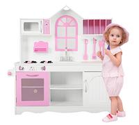 COSTWAY Cuisine Enfants en Bois avec Armoire & 3 Spatules, Jeu de Cuisine Enfants avec Micro-Ondes & Evier, Jouet d’Imitation pour Enfants de 3 Ans+, 109 x 32 x 106,5 cm (Blanc)