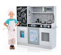 COSTWAY Cuisine Enfants en Bois avec Tableau Noir & Téléphone, Jeu de Cuisine Enfants avec Micro-Ondes & Machine de Glaçons, Jeu d’Imitation pour Enfants de 3-6 Ans, 82 x 24 x 80 cm (Blanc)