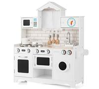 COSTWAY Cuisine Enfants en Forme Maison avec Horloge, Cuisiniere Enfants avec Lumière & Effet Sonore, Machine à Laver, Micro-Ondes et Évier, Jeu de Cuisine pour Garçons Filles de 3 Ans+…