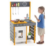 COSTWAY Cuisine Extérieure Enfant en Bois avec Évier et Robinet, Cuisine de Boue avec Bouton Rotatif et Four, Accessoires Riches et Étagère Ouverte, Cuisine Boueuse pour Enfants de 3 Ans+