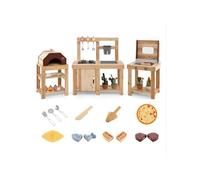 COSTWAY Cuisine pour Enfants 3 Ans+ Extérieur 15 Accessoires avec Barbecue, Four à Pizza, Réservoir d'Eau