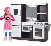 COSTWAY Cuisine pour enfants avec réfrigérateur, Cuisine pour enfants en bois, accessoires de jeu inclus, pour enfants à partir de 3 ans, brun, 97 x 30 x 95cm