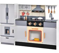 COSTWAY Cuisine pour enfants avec réfrigérateur séparable, Cuisine jouet en bois avec lumières, musique, sons, 3 crochets & 3 compartiments, Cuisine en bois avec 12 accessoires, Cuisine jouet pour enf
