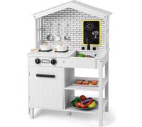 COSTWAY Cuisine pour enfants en bois, Cuisine de jeu avec accessoires, Cuisine de jeu avec robinet & évier, pour enfants à partir de 3 ans, 58,5 x 33 x 90 cm