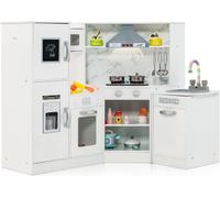 COSTWAY Cuisine pour enfants en bois, cuisine ludique avec son et lumière, accessoires inclus, idéale pour les enfants à partir de 3 ans Blanc