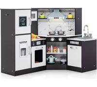 COSTWAY Cuisine pour enfants en bois, cuisine ludique avec son et lumière, accessoires inclus, idéale pour les enfants à partir de 3 ans Marron