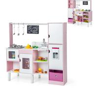 COSTWAY Cuisine pour enfants & magasin 2 en 1, Cuisine de jeu avec son et lumière, glacier interactif & table, 82 accessoires inclus, double face, set de cuisine de jeu pour enfants à partir de 3 ans