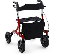 COSTWAY Déambulateur 2en1 avec siège pliable, déambulateur réglable en hauteur sur 6 positions jusqu'à 136kg Alu rouge